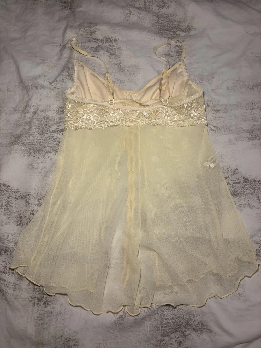 Vintage Sheer Lace Front-Tie Babydoll Lingerie